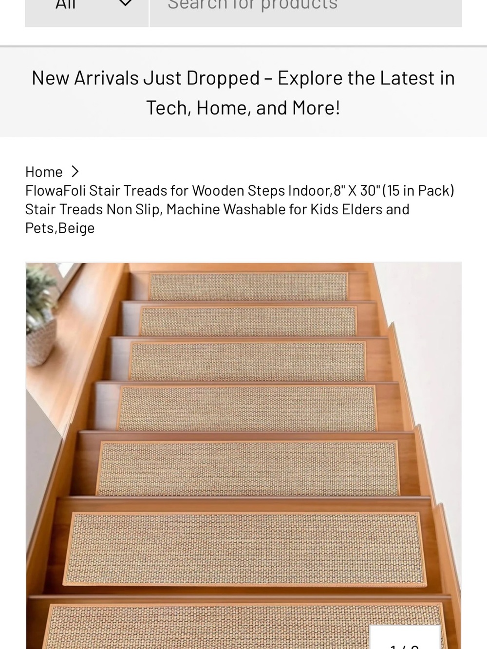 Washable FlowaFoli Beige Stair Treads – Non-Slip Indoor Step Rugs (Set)